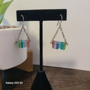 Sea Glass Dangle Earrings Colorful Beach Glass Earrings Handmade‎ Jewelry